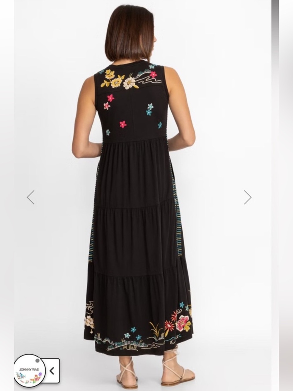 Johnny Was Black Embroidered Floral Maxi Dress XS - Picture 4 of 8